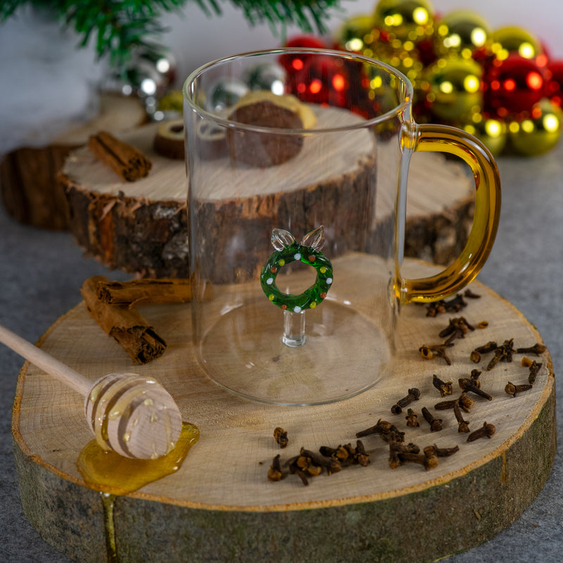 WD LifeStyle Tazza Vetro Borosilicato Cc 420 Ml Decoro Ghirlanda di Natale