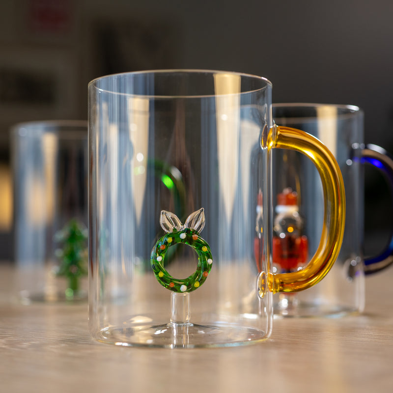 WD LifeStyle Tazza Vetro Borosilicato Cc 420 Ml Decoro Ghirlanda di Natale