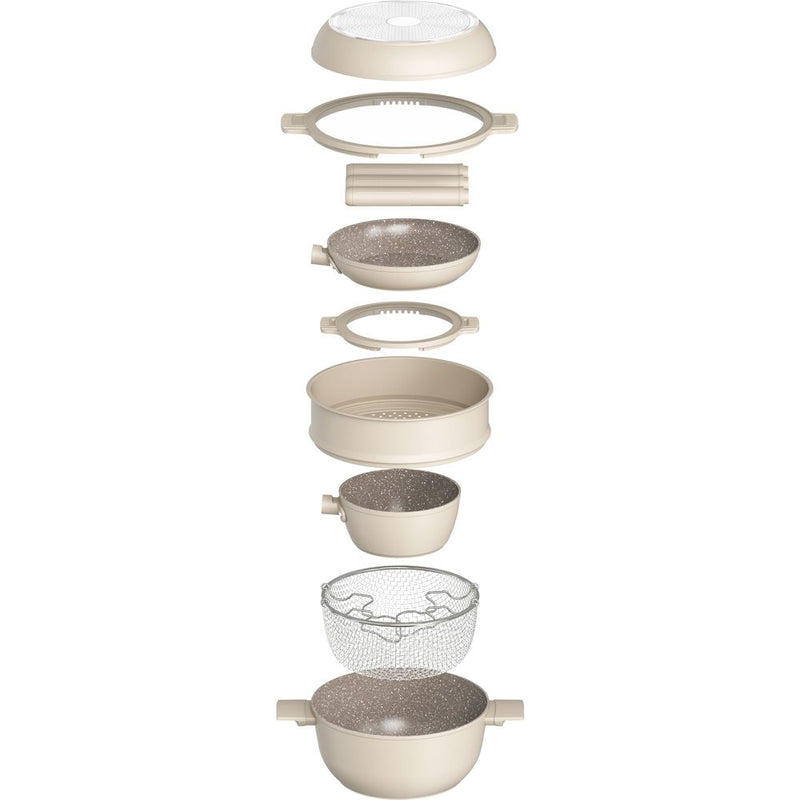 Tognana Batteria di Pentole 11 Pezzi  Modulo Champagne in Alluminio Beige – Set Pentole e Casseruole per la Cucina