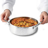 AGNELLI Casseruola Bassa Martellato Aluinox 3 Ply 24x9,5 Cm con 2 Maniglie in Acciaio Inox