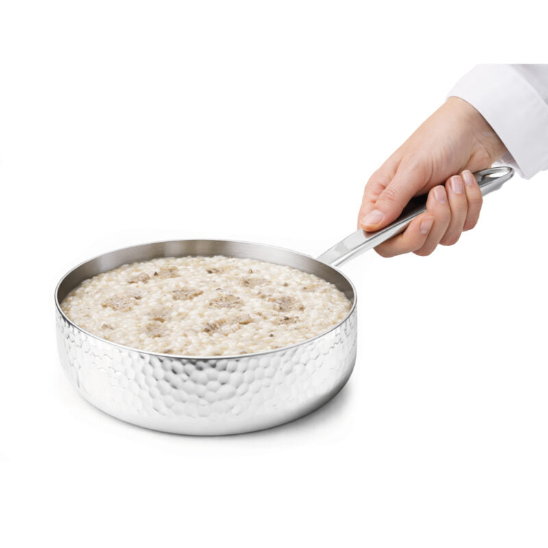 AGNELLI Casseruola Bassa Martellato Aluinox 3 Ply 20x6 Cm con 1 Maniglia in Acciaio Inox