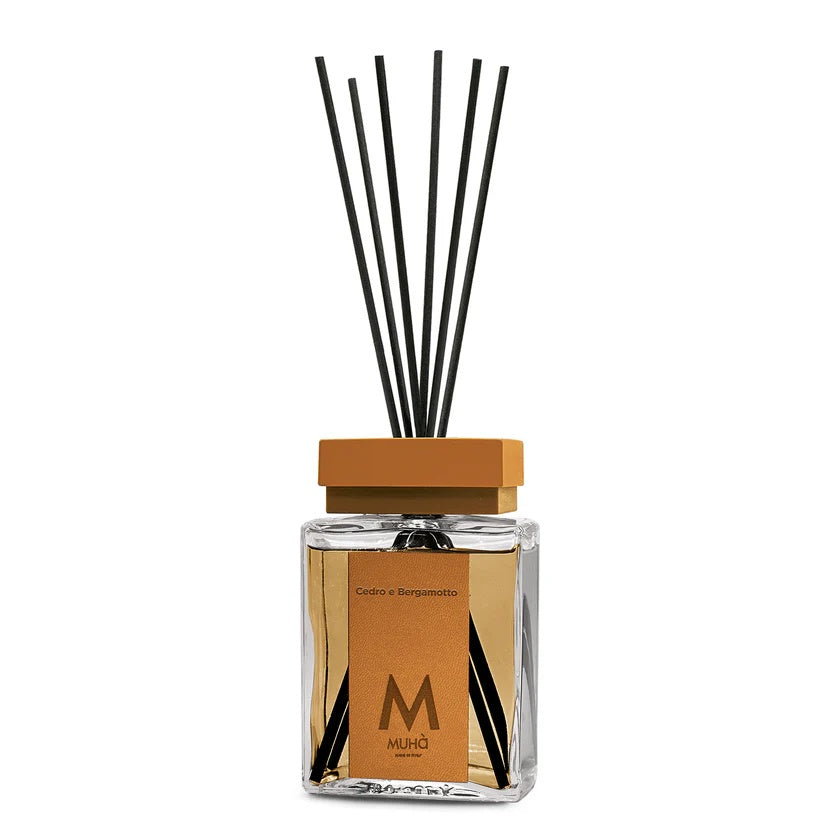Muhà Luxe Perfume Diffusore Ambiente con Bastoncini Cedro e Bergamotto 200 Ml