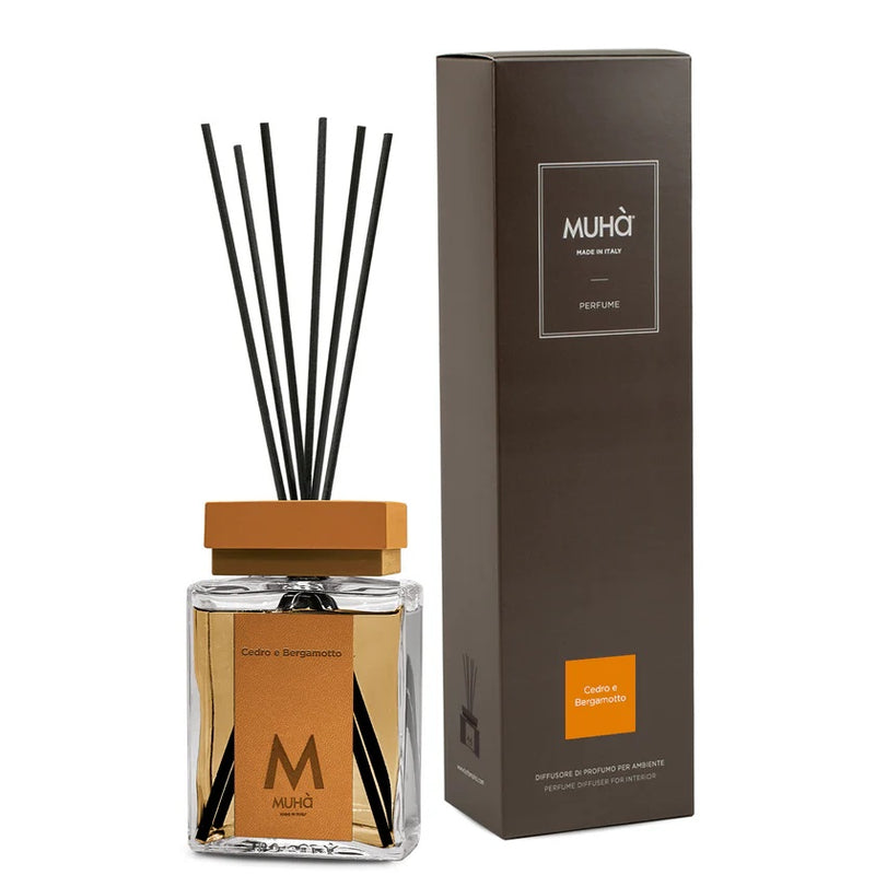 Muhà Luxe Perfume Diffusore Ambiente con Bastoncini Cedro e Bergamotto 100 Ml