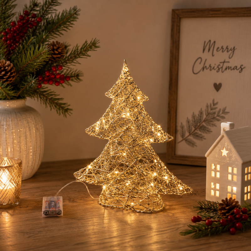 EDG Enzo De Gasperi Albero di Natale Led Intreccio 30 MicroLed H 40 Cm L 34 Cm L 10 Cm Ip20 Gold