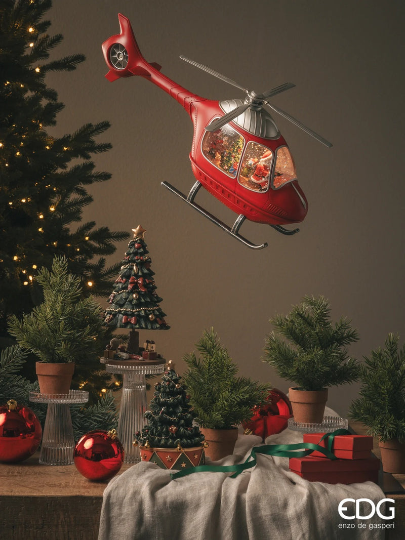 EDG Enzo De Gasperi Decoro Natale Elicottero H 23 Cm L 47 Cm L 10,5 Cm Musica Mov. Led Red