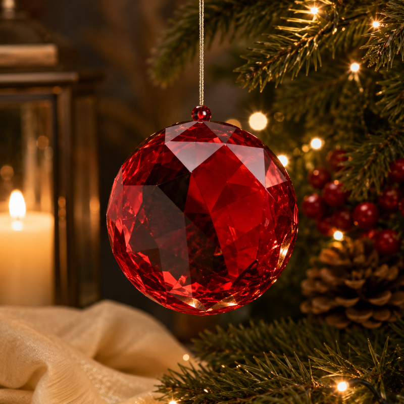 EDG Enzo De Gasperi Decoro Diamante Rotondo di Natale da Appendere D 16 Cm L 8,5 Cm Pp Red