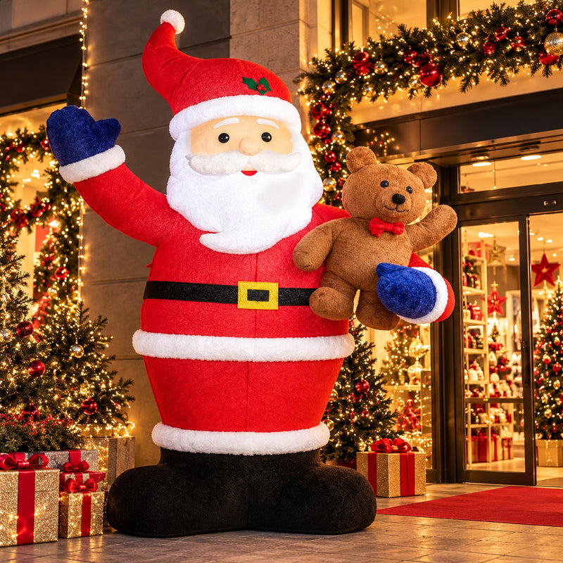 EDG Enzo De Gasperi Babbo Natale Gonfiabile con Orsetto LED White Red H380 Ø230 cm – Decorazione di Natale