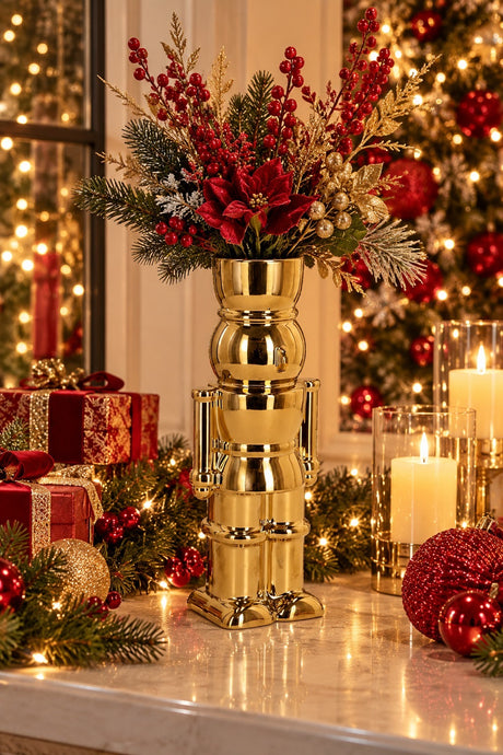 Bizzotto Vaso di Natale Walker Soldatino H 28 Cm 12 x 9 Cm Ceramica Oro