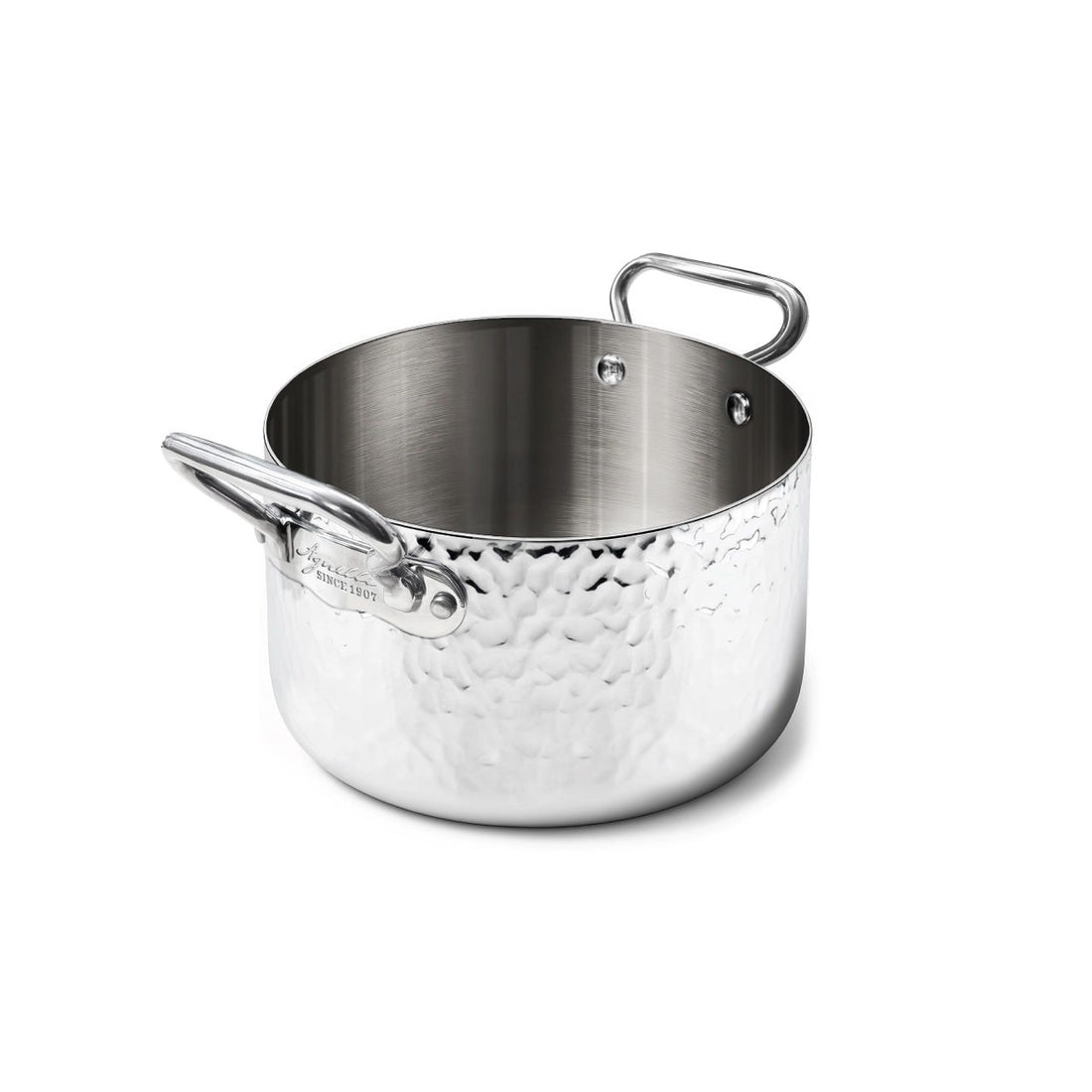 AGNELLI Casseruola Alta Martellato Aluinox 3 Ply 20x14 Cm con 2 Maniglie in Acciaio Inox