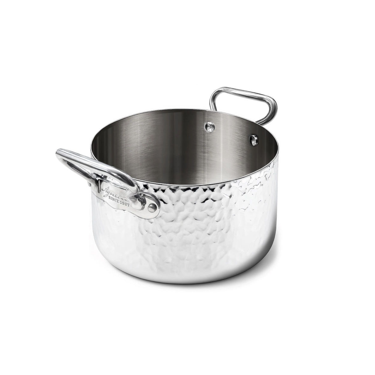 AGNELLI Casseruola Alta Martellato Aluinox 3 Ply 20x14 Cm con 2 Maniglie in Acciaio Inox