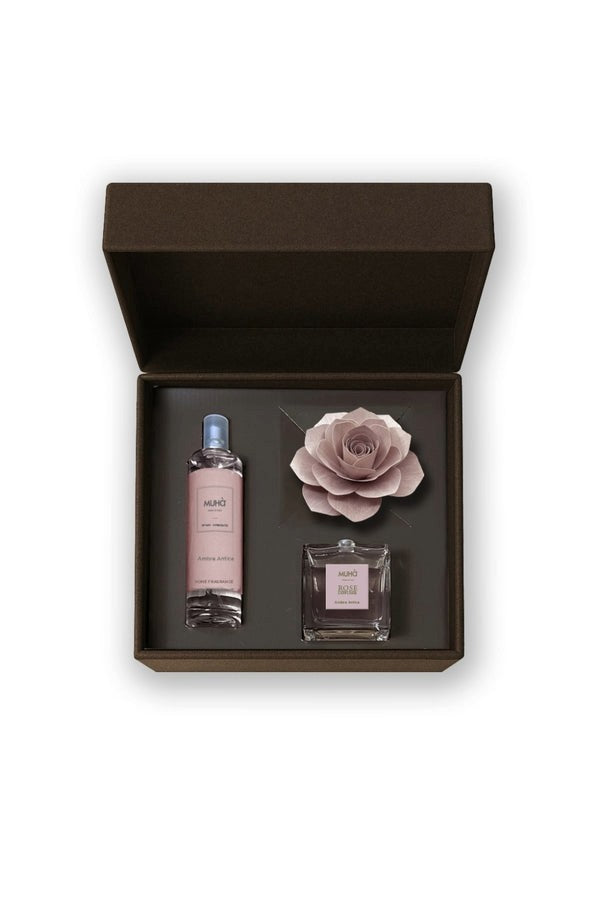 Muhà Cofanetto Regalo Profumatore Ambiente a Forma di Rosa Vaniglia e Ambra + Spray 100 ml – Idea Regalo