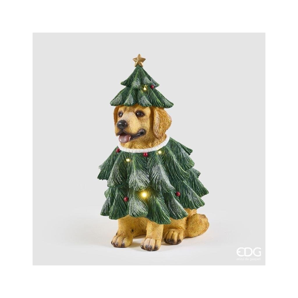EDG Enzo De Gasperi Cane con Pino LED H57x36x34 cm Verde Mix – Decorazione Natalizia Luminosa