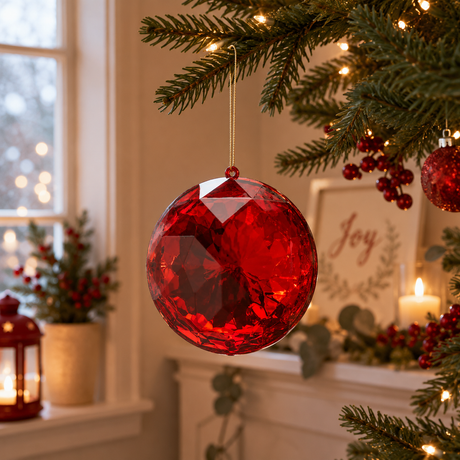 EDG Enzo De Gasperi Decoro Diamante Rotondo di Natale da Appendere D 10 Cm L 4,5 Cm Pp Red