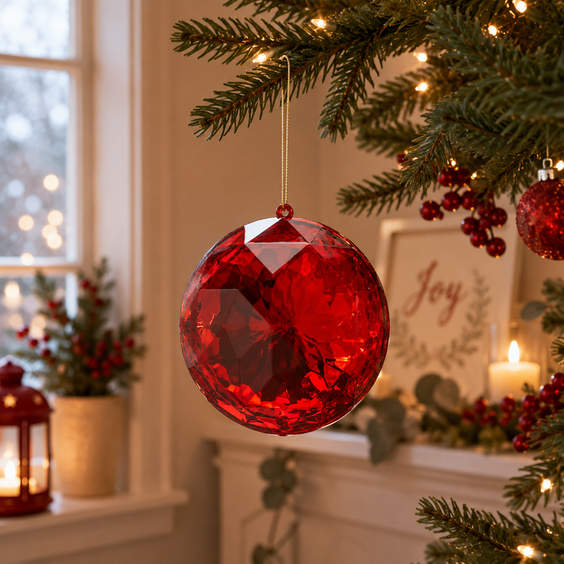 EDG Enzo De Gasperi Decoro Diamante Rotondo di Natale da Appendere D 10 Cm L 4,5 Cm Pp Red