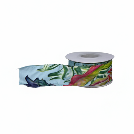 Nastro decorativo tropical floreale per confezioni e allestimenti, eventi, cerimonie, bomboniere. Arpimex 38 mm × 10 mt, fantasia tropicale. ean 8018318418310