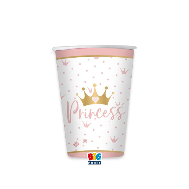 immagine-1-big-party-bicchieri-cc-200-ml-princess-crown-rosa-oro-8-pz-ean-8020834748734