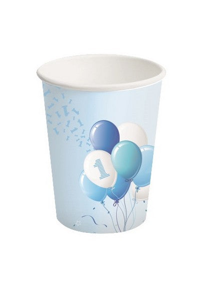 bigiemme bigiemme bicchiere carta 250 ml 1 compleanno palloncini azzurro 8 pz ean 8054317181817