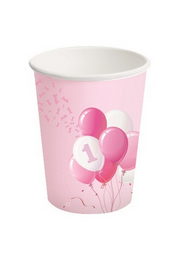 Bigiemme Bicchiere Carta 250 Ml 1 Compleanno Palloncini Rosa 8 Pz