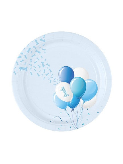 bigiemme bigiemme piatto carta d 18 cm 1 compleanno palloncini azzurro cf 8 pz ean 8054317181787