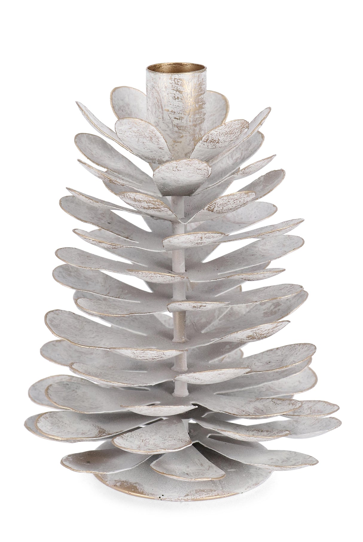 bizzotto bizzotto „Harriet“ für 1 Kerze, in Tannenzapfenform, H 16 cm, D 13 cm, weißes Metall, EAN 8051836632592