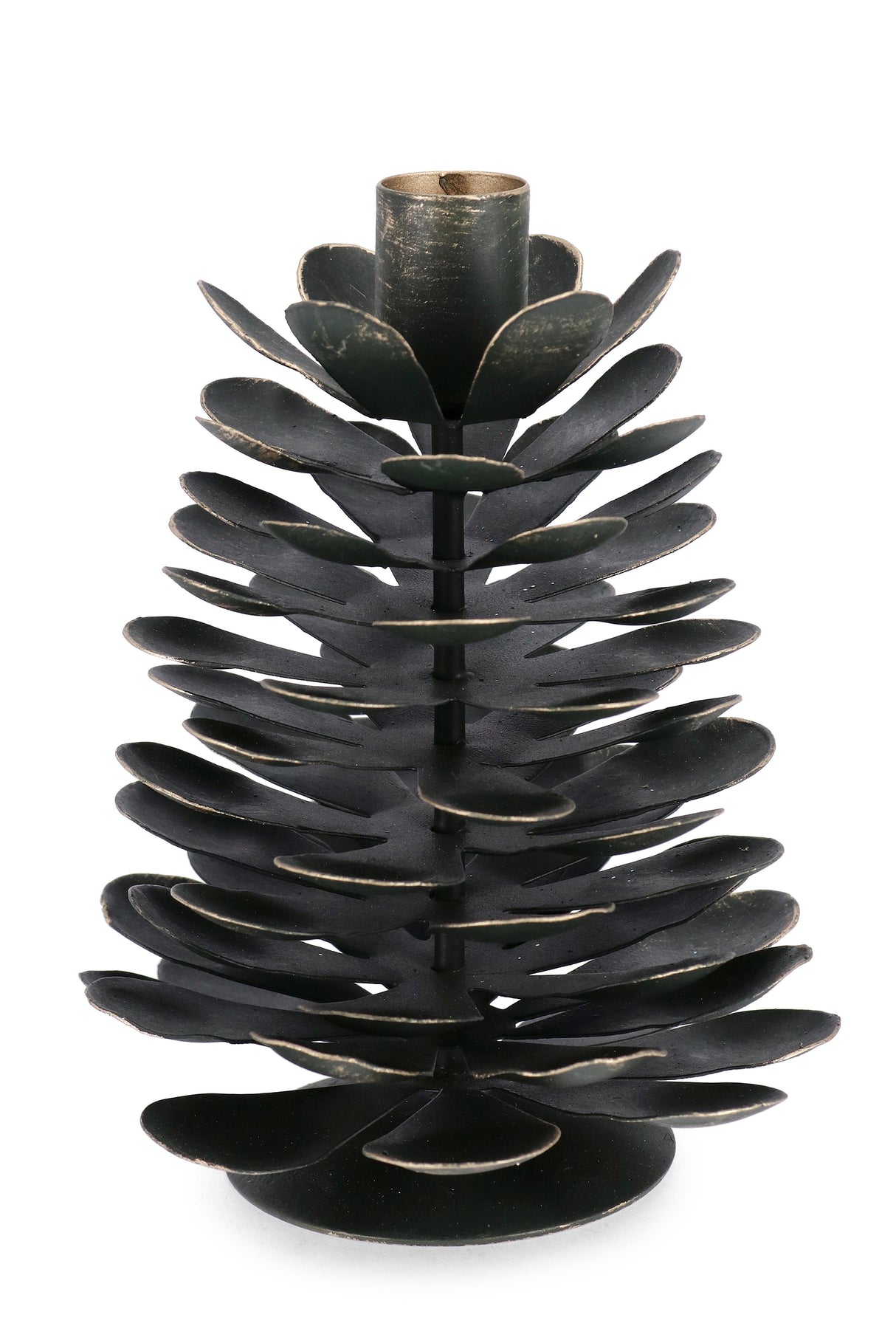 bizzotto bizzotto „Harriet“ für 1 Kerze, in Tannenzapfenform, H 16 cm, D 13 cm, grünes Metall, EAN 8051836632639