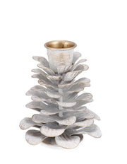 Bizzotto Portacandela di Natale Harriet 1 Posto a Forma di Pigna H 8,5 Cm D 7 Cm Metallo Bianco