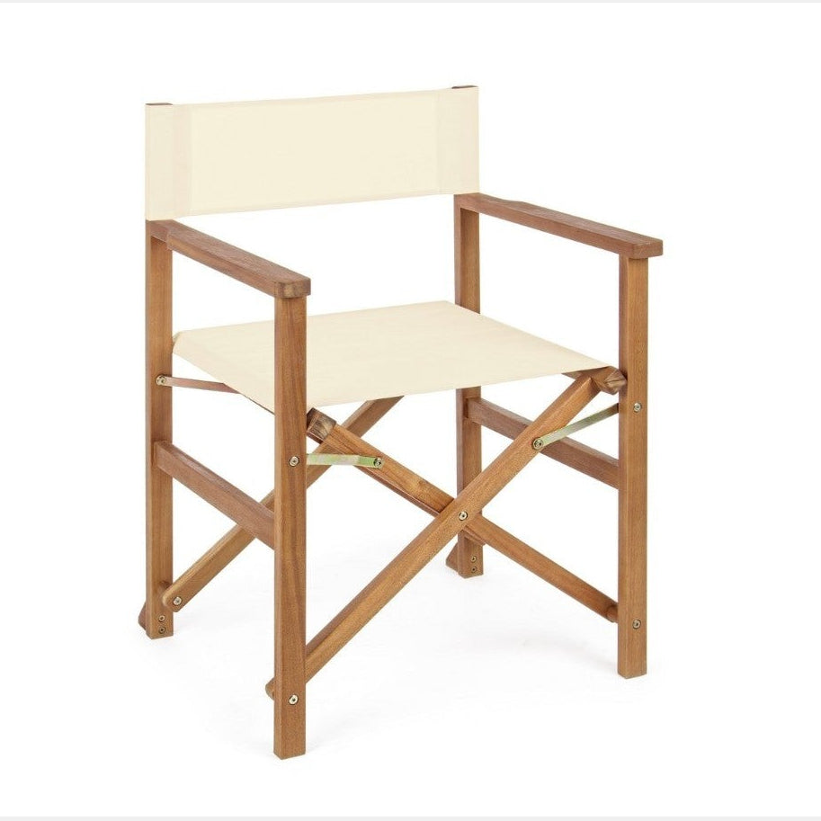 Sedia regista pieghevole outdoor: Bizzotto Noemi in acacia e tessuto écru idrorepellente, 52×59×83 cm. Elegante per terrazza e giardino.  ean 8051836214767