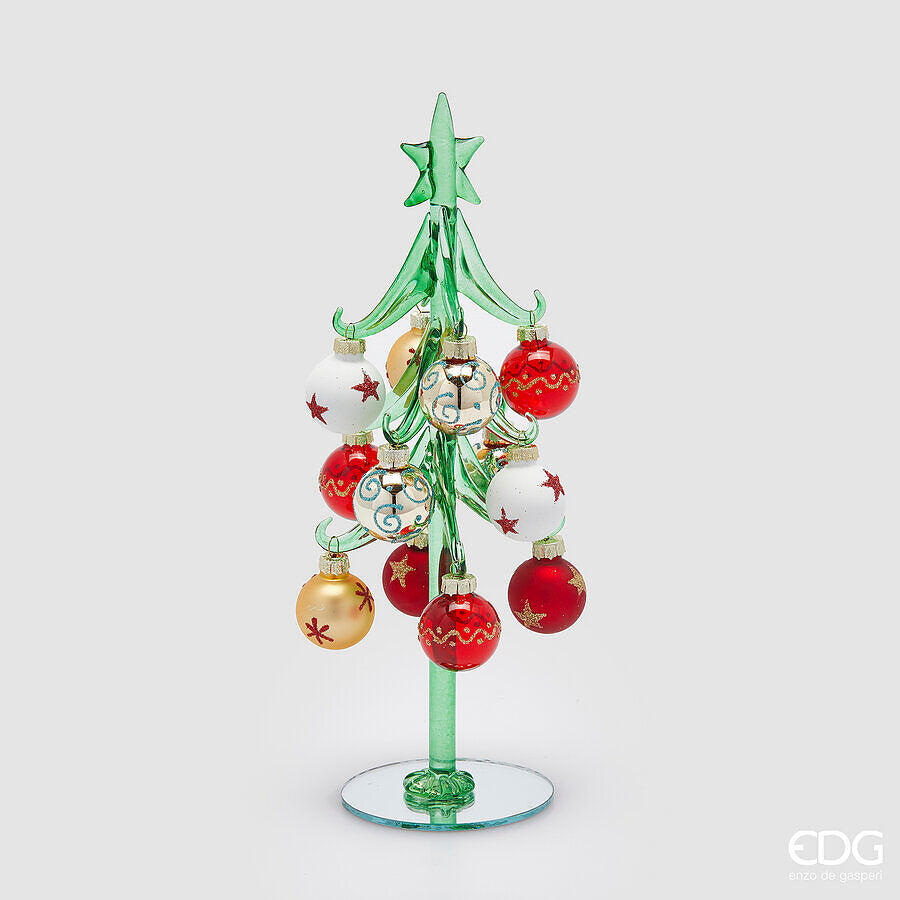 edg enzo de gasperi edg enzo de gasperi verzierter Weihnachtsbaum aus Glas auf Sockel, H 26 cm, D 9 cm, grün-rot, EAN 8059824571717