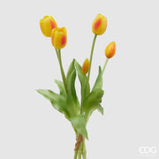 EDG Enzo De Gasperi Bouquet di 5 Tulipani Chiusi Gomma Olis H 40 Cm Giallo Rosso