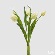 EDG Enzo De Gasperi Bouquete Tulipano Chiuso X4 H 40 Cm con Bocciolo Bianco Verde