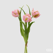 EDG Enzo De Gasperi Bouquete Tulipano Parrot X3 H 40 Cm con Bocciolo Rosa Crema