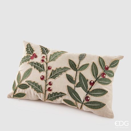 edg enzo de gasperi edg enzo de gasperi cuscino agrifoglio rettangolare natalizio l50 cm l 30 cm velluto bianco verde ean 8059824549020