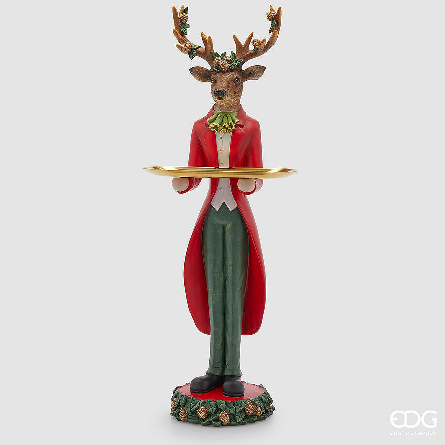 edg enzo de gasperi edg enzo de gasperi decoro renna natale maggiordomo con vassoio h 61 cm l 19 cm l 165 cm green red ean 8059824541253