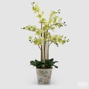 EDG Enzo De Gasperi Orchidea Phalaenopsis x8 con Bocciolo e Vaso Pianta Artificiale H 90 Cm Verde