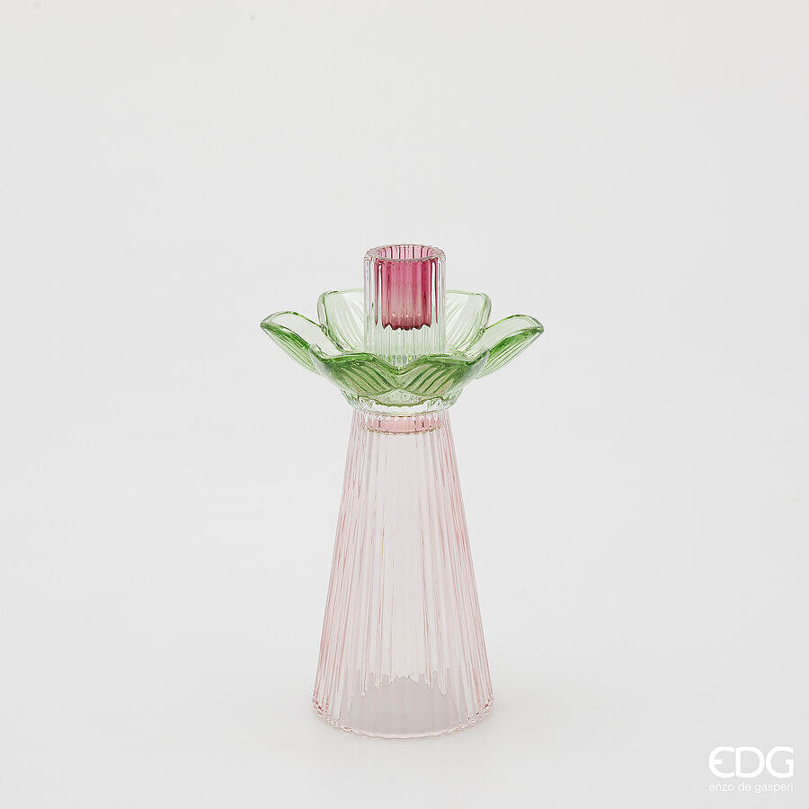 edg enzo de gasperi edg enzo de gasperi portacandela flower in vetro h 21 cm d 12 cm verde rosa ean 8059824610317