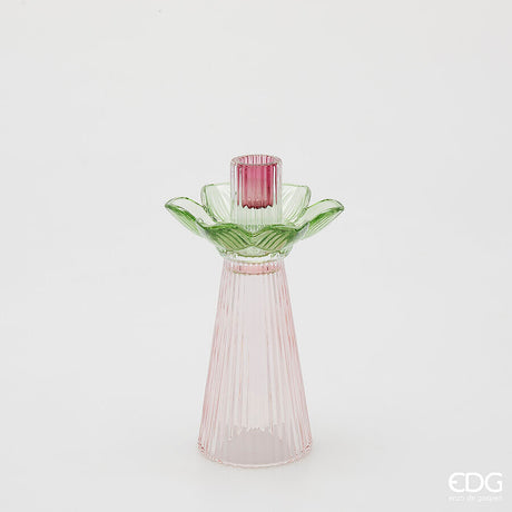 edg enzo de gasperi edg enzo de gasperi portacandela flower in vetro h 21 cm d 12 cm verde rosa ean 8059824610317
