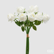 EDG Enzo De Gasperi Rosa Bouquet x9 con Foglie H 46 Cm Pianta Artificiale Colore Bianco