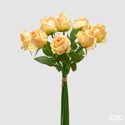 EDG Enzo De Gasperi Rosa Bouquet x9 con Foglie H 46 Cm Pianta Artificiale Colore Giallo