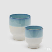 EDG Enzo De Gasperi Set 2 Vasi Cachepot Nuance Piede Blu Ceramica