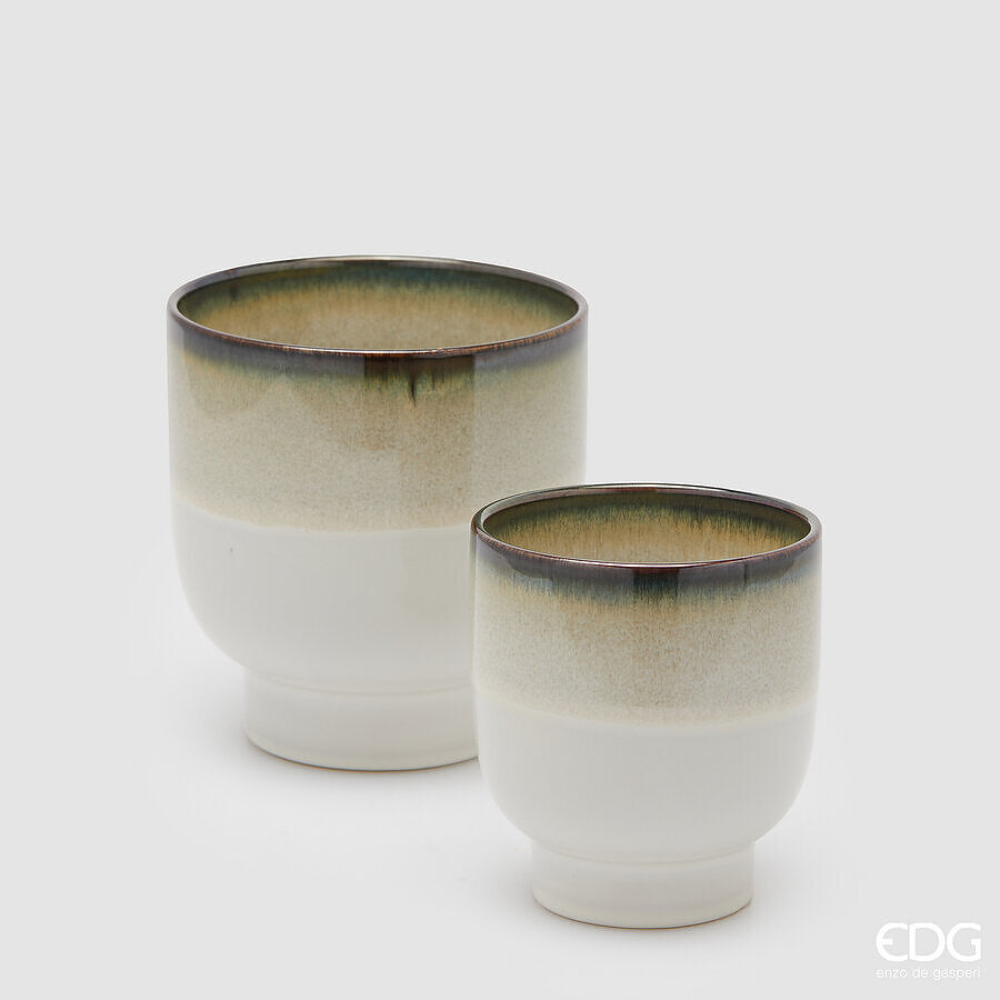 edg enzo de gasperi edg enzo de gasperi set 2 pz vaso cachepot nuance con piede h 17 cm h 13 cm ceramica marrone ean 8059824460080