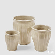 EDG Enzo De Gasperi Vaso Glaze Svasato a Righe Set 3 Pz H 40 Cm H 33 Cm H 25,50 Cm Avorio