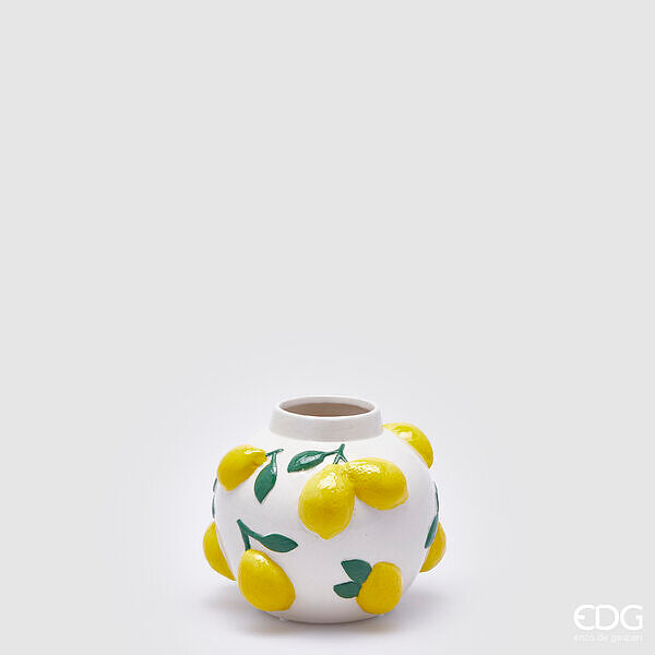 Edg - Enzo de Gasperi Tafelvaas voor binnen met gele citroenen, Chakra keramische vloerbloemenhouder D28xH19 cm Edg - Enzo de Gasperi Tafelvaas voor binnen met gele citroenen, Chakra keramische vloerbloemenhouder D28xH19 cm