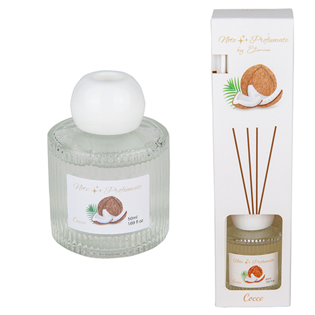 Profuma ogni stanza con il diffusore ETM al cocco 50 ml, H.7 cm, pronto all'uso. Ideale per casa, ufficio e contract. bomboniera