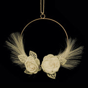 ETM Decoro Cerchio 2 Fiori D 20 / 25 Cm Crema