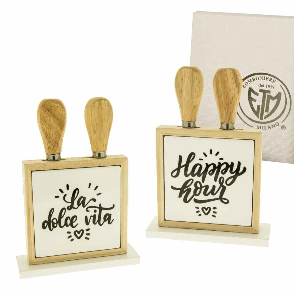 Etm Set Formaggio Legno Ceramica 13x18cm 2Pz Bomboniere