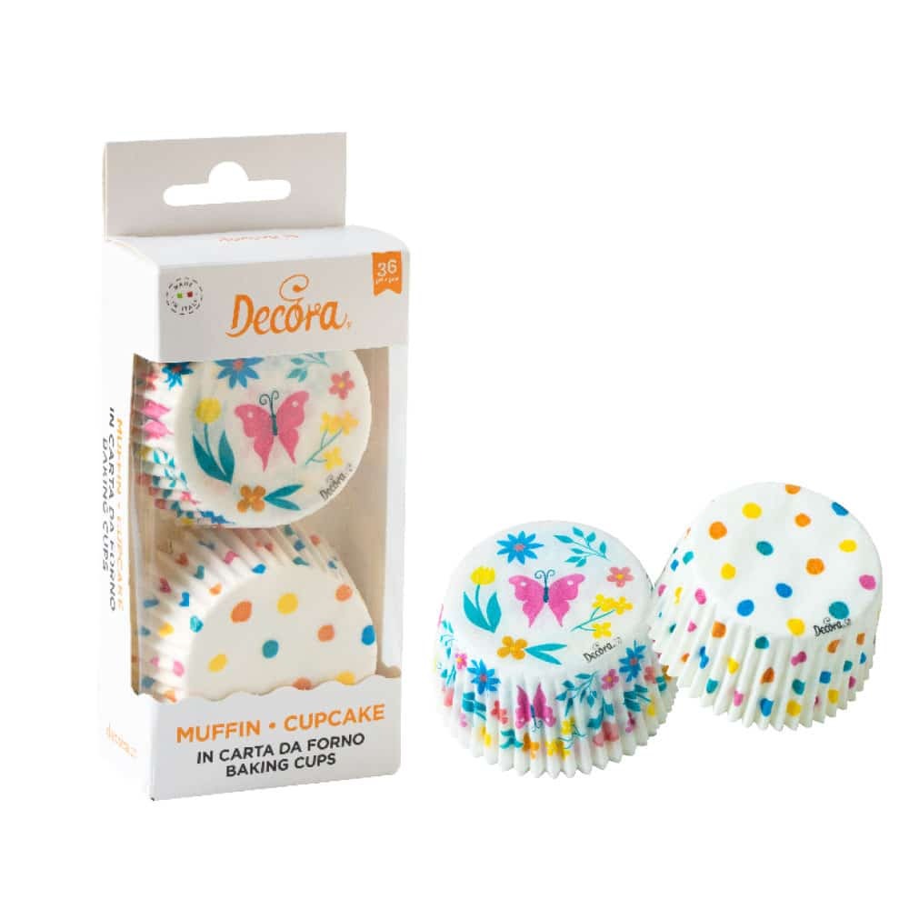 Pirottini carta forno Karma decoro farfalla  D 50 × H 32 mm, conf. 36 pz: cottura uniforme, antiaderenti. Perfetti per muffin e cupcake.