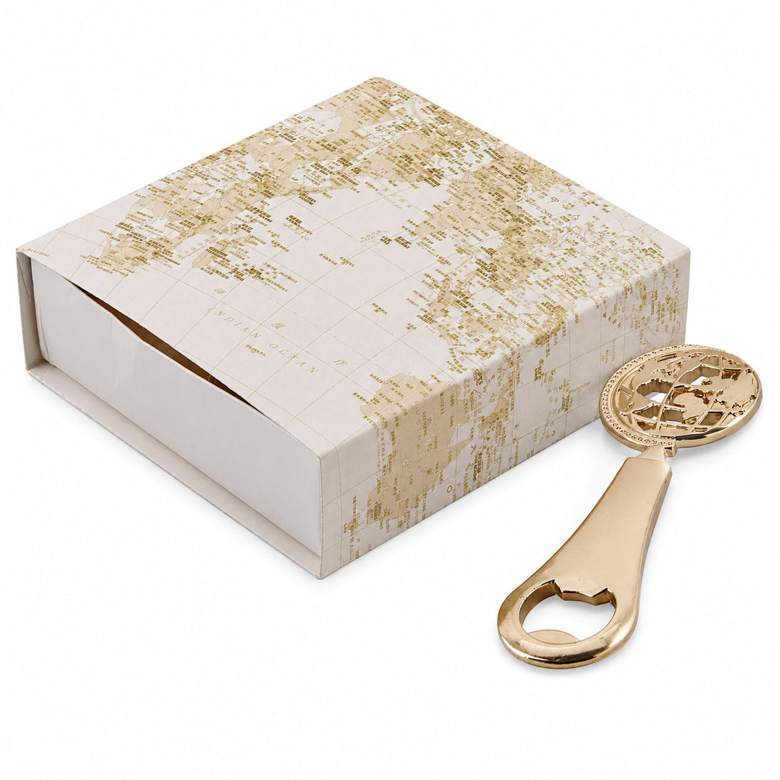 larcolaio larcolaio scatola degustazione mappamondo con apribottiglia world 10 x 10 cm bianco oro 1 pz ean 8054751447555