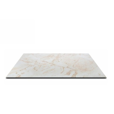 Piano tavolo HPL 80×80 cm sp. 10 mm finitura Calacatta effetto marmo bianco, antigraffio e impermeabile.