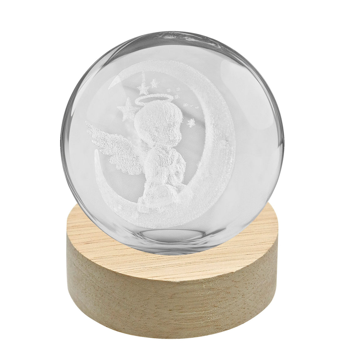 linea due elle linea due ellelumetto a sfera angelo con luna con base in legno d 6 cm h 8 cm bomboniera lampada decorativa idee regalo ean 8033551046496