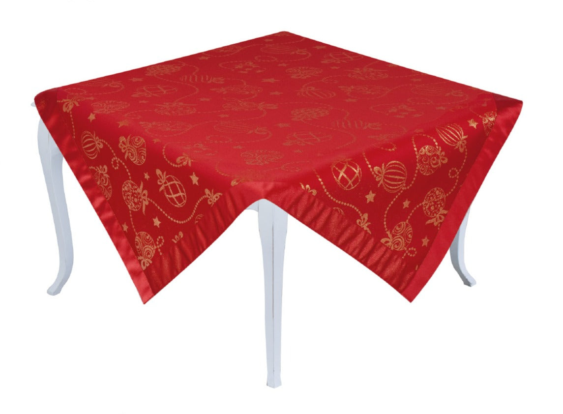 Set 4 Centrini Natalizi In Finto Lino - Motivo A Pois E Fiori Rossi, 45.7x30.5 Cm